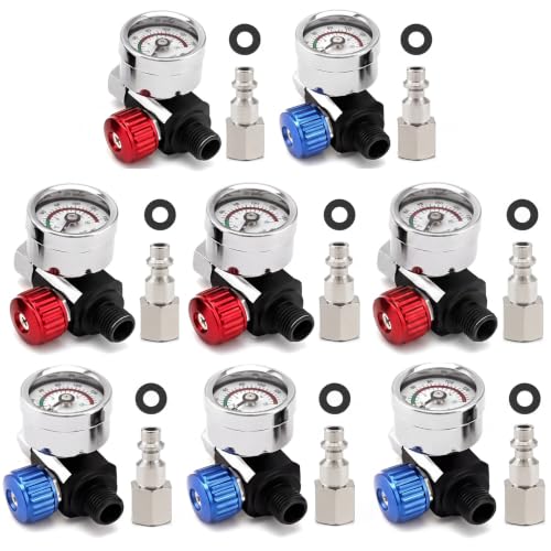 8 Sets Air Pressure Regulator Kit, 1/4"-G Spray Paint Gun