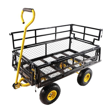with a Four-Wheeled Trailer with a Double-Deck Detachable Side,The Steel Multifunctional Heavy-Duty net car can be Used in Farms,Warehouses and Other Places. - color: Yellow+black