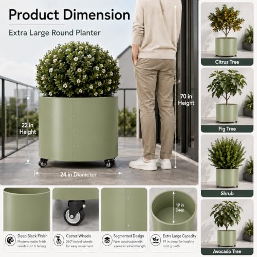 2 Pack Rolling Planter for Tree,30 Gallon Large Metal Tree Pots for Outdoor - color: Green
