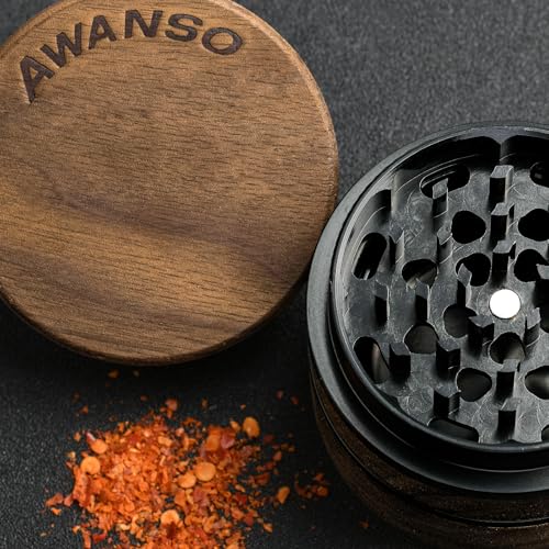 3-Piece Grinder, 2.5" Walnut Wood & Aluminum Grinder for Kitchen Spices with Large Bottom Chamber