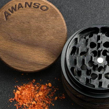 3-Piece Grinder, 2.5" Walnut Wood & Aluminum Grinder for Kitchen Spices with Large Bottom Chamber
