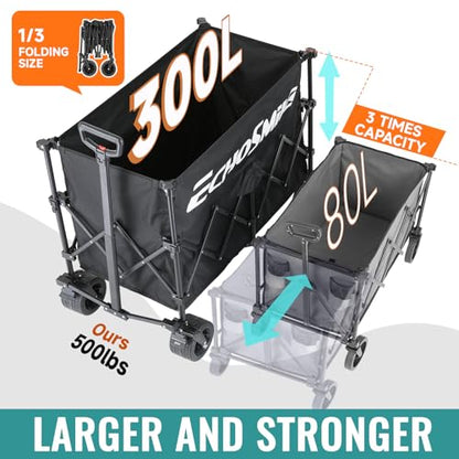 EchoSmile Wagons Carts Foldable Heavy Duty with 500Lbs Wt, 300L Cap, Black - color: Black