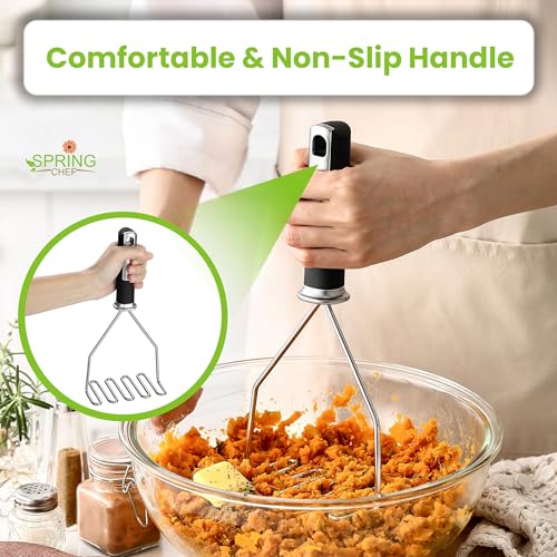 Spring Chef Stainless Steel Potato Masher, Heavy Duty Mashed Potato Smasher