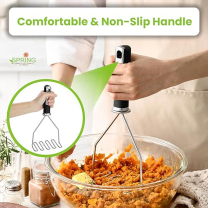 Spring Chef Stainless Steel Potato Masher, Heavy Duty Mashed Potato Smasher