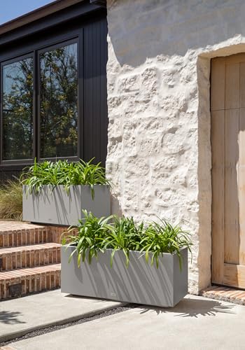 Veradek Block Series Long Box Planter - Rectangular Outdoor Planter - color: Gray, size: Large - 2 Pack