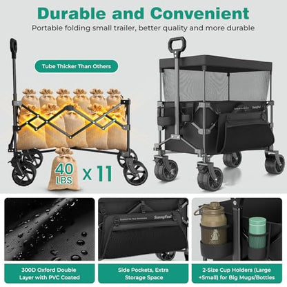 SUNNYFEEL Foldable Wagon Cart with Canopy - 445L Extra Large
