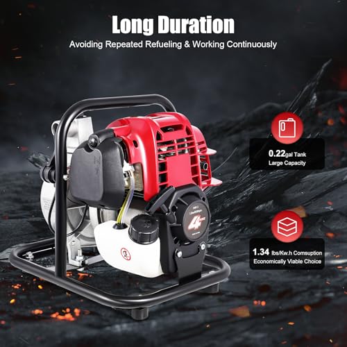 YIYIBYUS 1" Inch Water Transfer Pump, 38CC 4-Stroke Portable Gas Gasoline Engine Powered High Pressure Water Pumps Transfer for Irrigation Pool Landscaping Gardening Irrigation