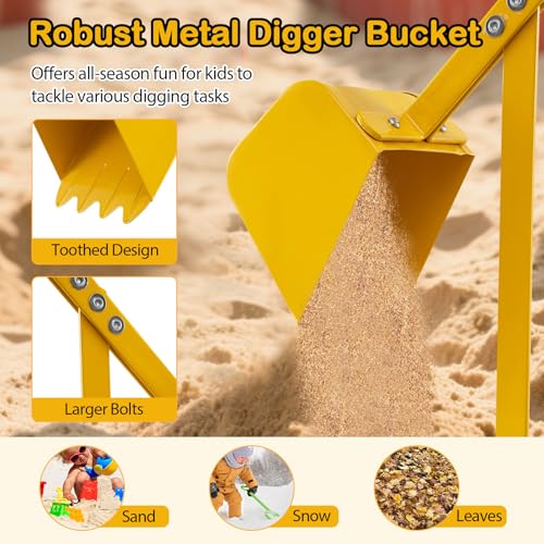 Costzon Sand Digger, Sandbox Excavator Ride On Toy with 360° Rotation X-Shaped Metal Base & 2-Handed Controls for Sand, Dirt, Leaves & Snow, Outdoor Sandbox Digger for Kids 3+ Years Old - style: X-shaped Base