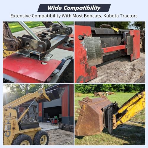 Universal Skid Steer Quick Tach Conversion Adapter Mount Plate Attach Adapter, for Kubota, 9.8'' Adjustable Cross Brace, 4000 LBS Weight Capacity, Skid Steer, Black