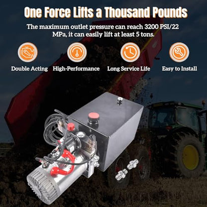 8 Quart Double Acting Hydraulic Power Unit 3200 PSI, 12V DC - color: Double Acting, size: 8 Quart