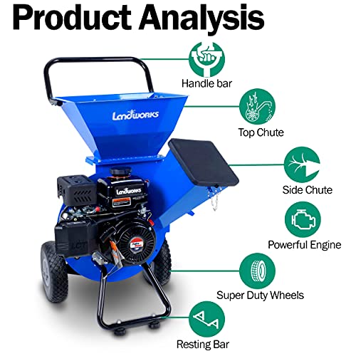 Landworks Wood Chipper 3 in 1 Multi-Function 3" Inch Max Capacity & Wood Chipper Compact Rotor Assembly Design 3" Inch Max Capacity