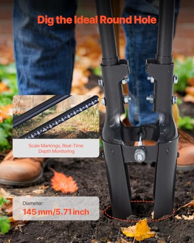 VEVOR 57.5" Post Hole Digger, Heavy Duty Post Hole Digger with Carbon Steel Measurement Handle, Manual Hole Digger with Metal Blade, for Digging, Cultivating, Yard Work, Gardening - style: Carbon Steel