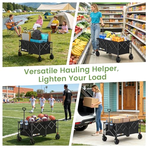 Blomoba Collapsible Wagon Cart, Folding Cart with 330LBS Capacity, Black - color: Black