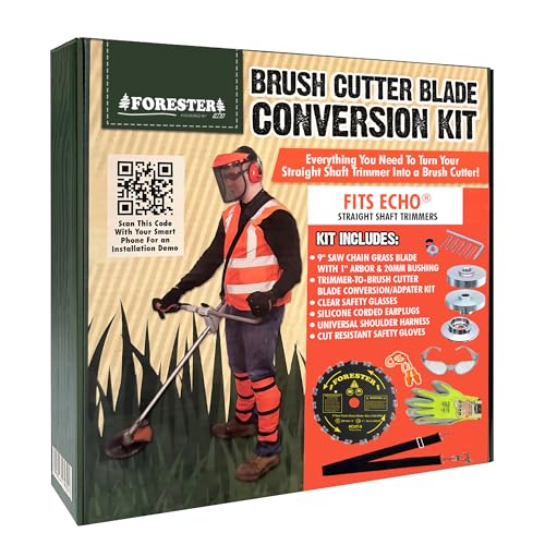 FORESTER Brush Cutter Trimmer Conversion Kit with Cut-9, Includes Safety Glasses, Earplugs, Gloves, Harness, Compatible with Echo Models SRM-225, SRM-225i, SRM-266, SRM-280, SRM-280S, and SRM-280T - size: 9" (20 Tooth), style: Echo Conversion Kit