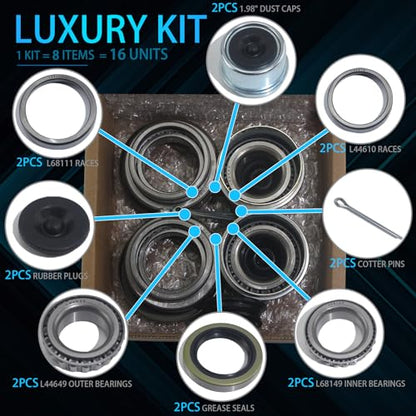 iBroPrat 2 Sets 3500 LB L68149 L44649 Boat Trailer Axle Bearing Kits