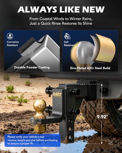 Orion Motor Tech Adjustable Trailer Hitch Ball Mount - 2" Receiver & Ball - size: 2" Receiver 9-1/2" Drop & 8-1/4" Rise