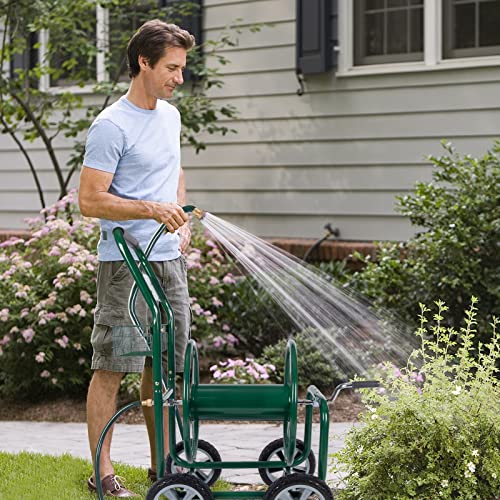Tools Industrial Hose Reel Cart, Garden Heavy Duty Hose Reel Cart with 4 Solid Wheels Lawn Watering Outdoor Yard Water Planting，Holds 300-Feet of 5/8" Hose Capacity