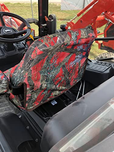 Durafit Seat Covers, Compatible with 2022+ KIOTI CK,DK and NS Series Tractor, CAB ONLY Grammar Suspension seat. Two Piece Vinyl seat, with ARMREST. Red Camo Waterproof Endura.