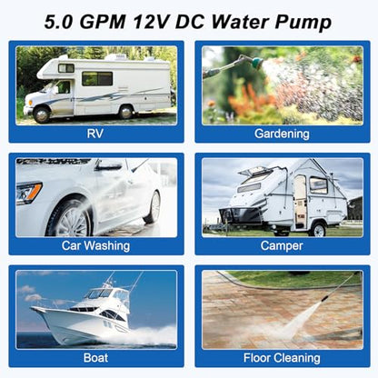 RV Water Pump, 12V DC 5.0 GPM 55 PSI, Self-Priming Diaphragm Pressure Pump - size: 5.0-12V-55