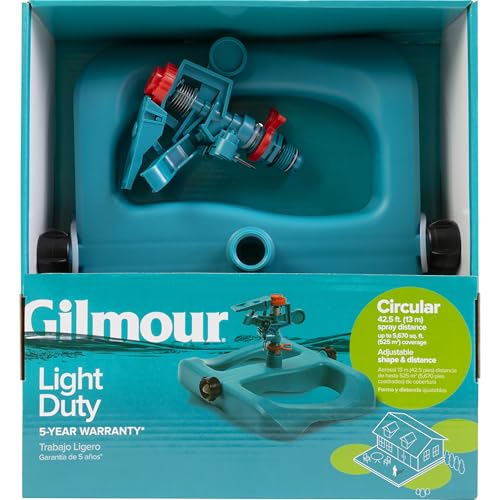 Gilmour Light Duty Circular Impact Sprinkler with Sled Base, Rotating Sprinkler Head with Adjustable Spray Pattern, Lawn Sprinkler for Large Area Coverage