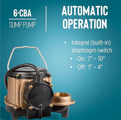 Little Giant 6-CBA 115V, 1/3 HP Bronze Automatic Sump Pump, 10' Cord