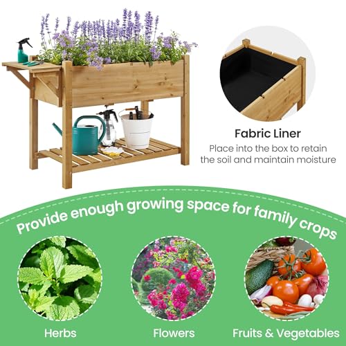 Yaheetech Herb Garden Planter Outdoor Wood Standing Garden Bed,Light Brown - color: Light Brown