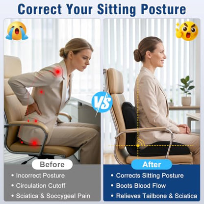 Car Seat Cushion Office Chair Cushion with Lumbar Support Pillow - color: Black