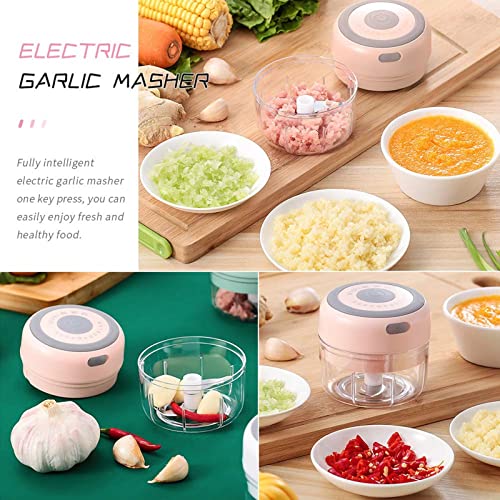 Electric Mini Garlic Mincer, 100ML USB Vegetable Onion Chopper - color: 100ML Pink