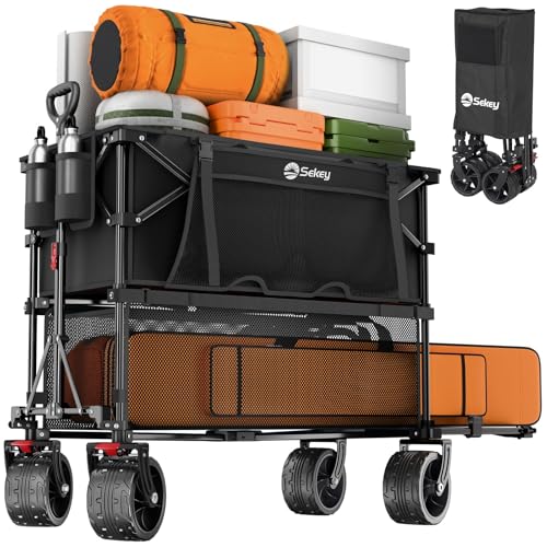 Sekey 400L Double-Decker Wagon, 500 lb Capacity, 50 in Extender - color: Carbon Black