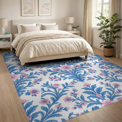 8'x10' Blue Pink Chinoiserie Toile Way Motif Washable Area Rug - color: Blue/Pattern 1, size: 8' x 10' (Rectangular)