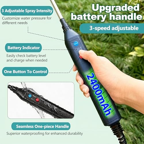 Battery Powered Sprayer Wand,23.6" Electric Sprayer Telescopic Wand with 3 Adjustable Spray Forces Portable Garden Sprayer with 16.4ft Hose 3 Water Hose Nozzle for Lawn and Garden Plant Watering