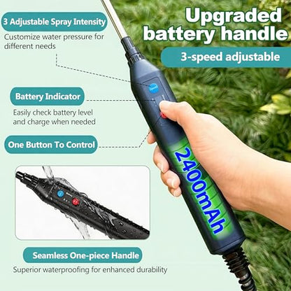 Battery Powered Sprayer Wand,23.6" Electric Sprayer Telescopic Wand with 3 Adjustable Spray Forces Portable Garden Sprayer with 16.4ft Hose 3 Water Hose Nozzle for Lawn and Garden Plant Watering