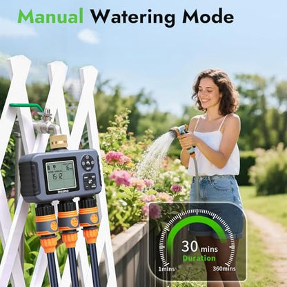 Insoma Water Timer with Brass Inlet, 3 Independent Zones Outdoor Hose Timer for Garden Faucet with Auto/Manual/Rain Delay Mode, IPX5 Waterproof, Sprinkler Irrigation Controller for Yard Lawn - size: 3-Zones