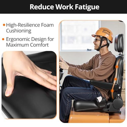 Thickened Universal Forklift Seat with Safety Belt, Adjustable Backrest & Armrest & Headrest for Tractor Excavator, Skid-Steer, Backhoe, Telehandler