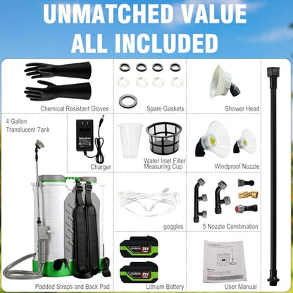 4.76 Gallon Auto Mixing Battery Powered Backpack Sprayer - color: Green + White/Auto Mixing