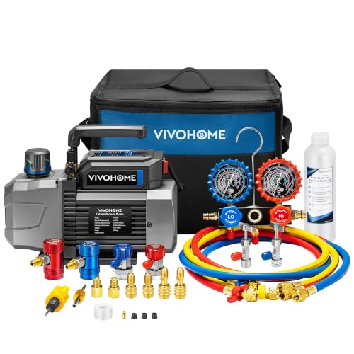 VIVOHOME A2L 1/3 HP 4CFM Single Stage AC Vacuum Pump and Manifold Gauge Set - size: 4 CFM
