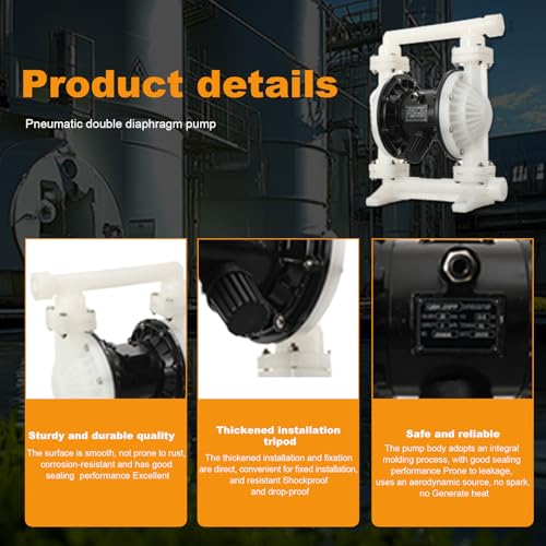 Pneumatic Double Diaphragm Pump 1.5 Inch In/Out PP 35GPM Max 120PSI - color: White