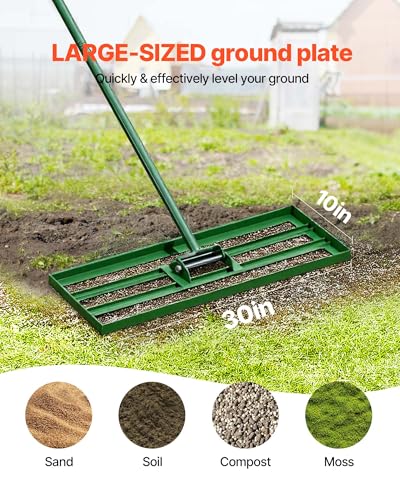 VEVOR Lawn Leveling Rake, 30"x10" Level Lawn Tool, Heavy-Duty Lawn Leveler with 78" Steel Extended Handle, Yard Leveling Rake Suit for Garden, Golf Lawn, Farm - size: 30x10in (without Roller)