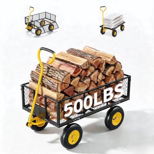 Garvee Steel Garden Cart Wagon,500 Lbs Wheelbarrow Yard Cart-Black&Yellow - color: Black Yellow, size: 500lbs