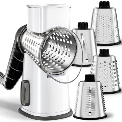 Weltonhm 4 in 1 Large Cheese Grater Hand Crank Rotary (White 4 Graters) - color: White, size: 4 Graters