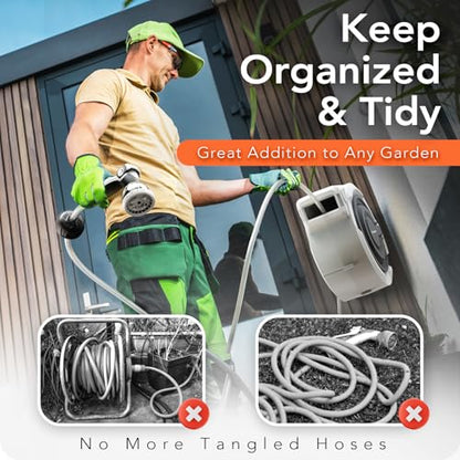 1/2" x 110FT Retractable Garden Wall Mounted Hose Reel - size: 1/2" 110 FT Hose & Reel