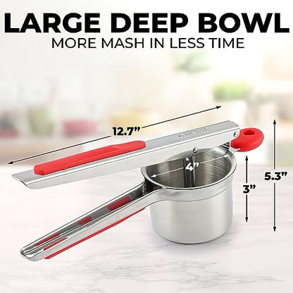 Zulay Kitchen Premium Large 15oz Potato Ricer, Heavy Duty Professional Stainless Steel Potato Masher and Ricer Kitchen Tool, Press and Mash Kitchen Gadget - Red and Silver - color: Red & Silver, size: Three Discs