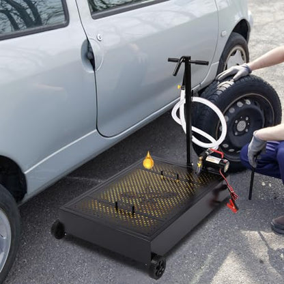 20 Gallon Oil Drain Pan with 155W Electric Pump & 7.2 Ft Hose Low Profile Oil Drain Tank Oil Drain Cart with Foldable T-Handle, Oil Change Pan for Car, SUV, Truck - size: B-20 Gallon Oil Drain Pan 155W Electric Pump