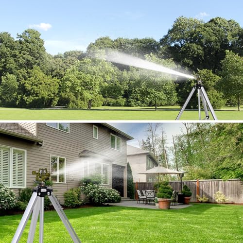 Impact Sprinkler Head on Tripod Base, Heavy Duty Lawn Sprinklers, 360 Degree Large Area Irrigation, Metal Sprinkler Nozzle with Solid Alloy Metal Extension Legs (36in) - size: 36in