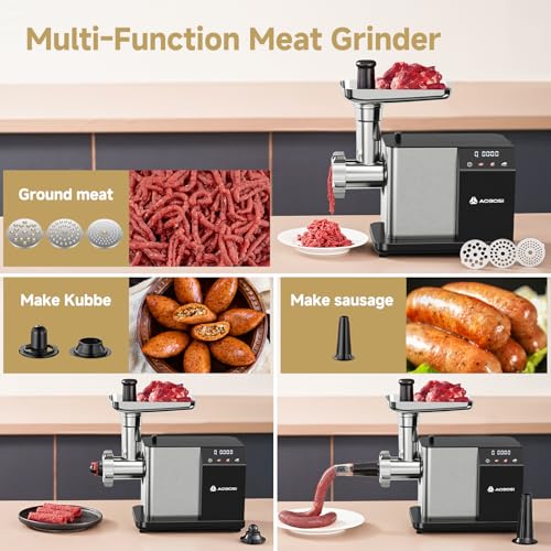 AAOBOSI Electric Meat Grinder w/ 3 Speed Touch Screen Control, 3000W Max - color: Silver