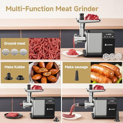AAOBOSI Electric Meat Grinder w/ 3 Speed Touch Screen Control, 3000W Max - color: Silver