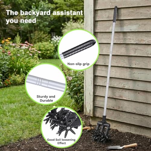 Lightweight Rotary Cultivator Garden Rotary Tiller with Anti-Slip Grip | Adjustable Steel Poles | Hand Tiller for Reseeding Grass Lawn or Soil Mixing Tiller Total Length 68.9 Inch