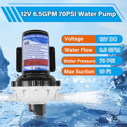 EF5500-BOX 12V Sprayer Pump,6.5GPM,70Psi Diaphragm Pump,Chemical and Corrosion Resistant,Self Priming Up to 10 Feet,Ideal for Agricultural Spraying,RV,Marine,Boats,Pressure Washing-1/2 MNPT Connection