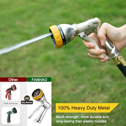 FANHAO Metal Garden Hose Nozzle Heavy Duty, 7 Adjustable Spray Patterns - color: Silver & Yellow, size: Multi-Pattern