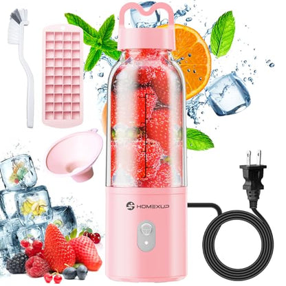 HOMEXUP Portable Personal Blender 17oz, 175W Smoothie Maker, Pink - color: Pink